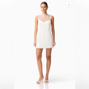 elliatt margot white mesh pearl & satin mini cocktail bridal dress small new